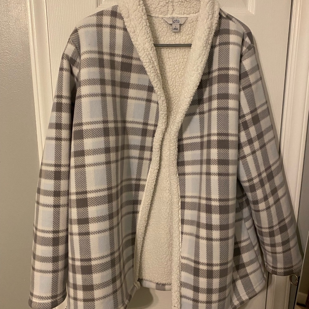Croft & Barrow Gray Plaid Teddy Jacket